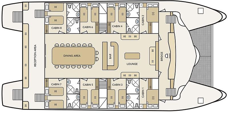 Deckplan des Hauptdecks des Katamarans Archipel I